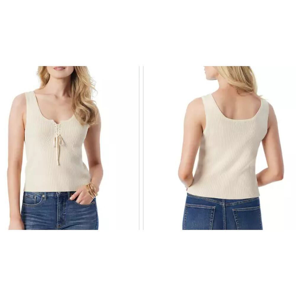 Jessica Simpson Johanna Lace Front Sweater Tank Womens sz 1X Cream Ivory NWOT